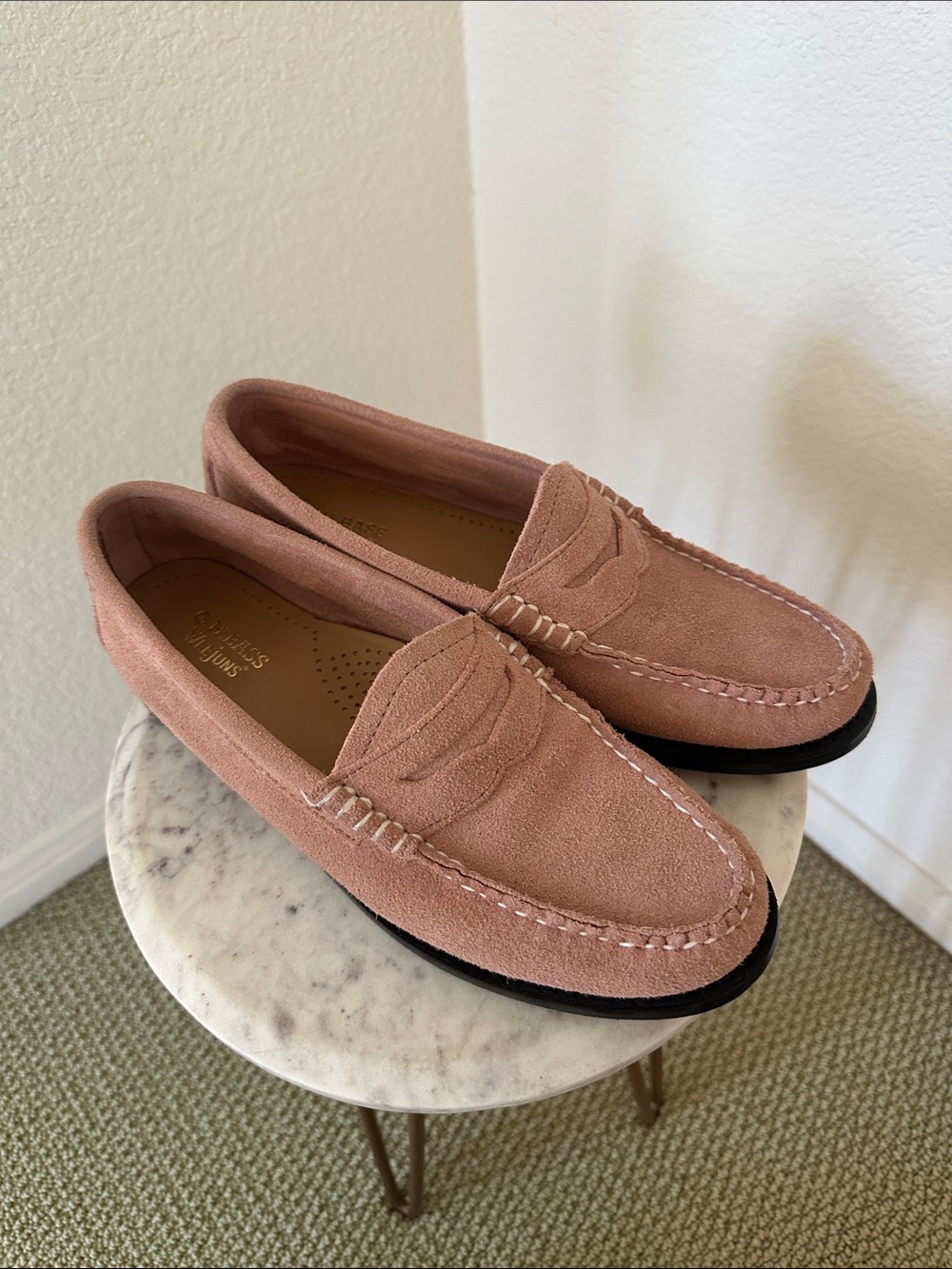 G.H. Bass & Co. Suede Penny Loafers in Dusty Rose